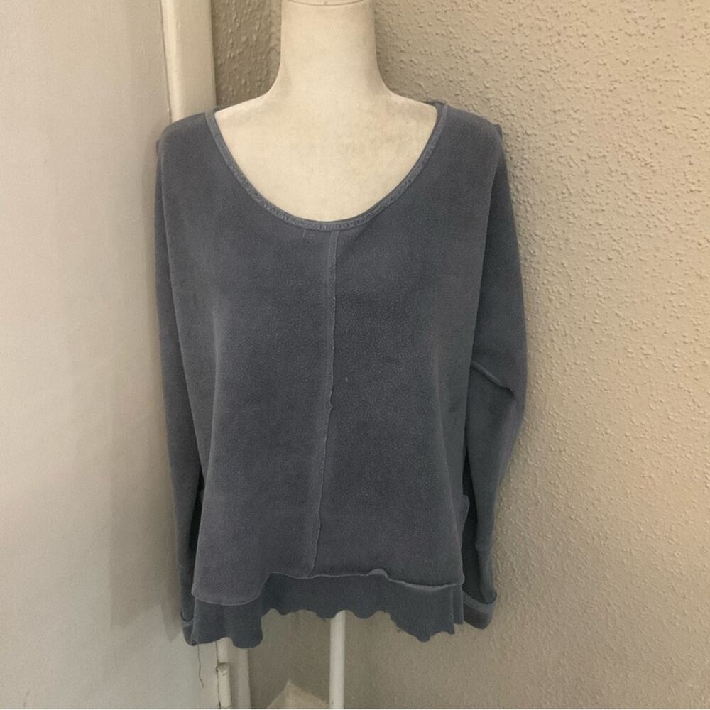 Vintage Havana Blue Crewneck High Low Cut Out Sweater L Made in USA Comfy Cozy